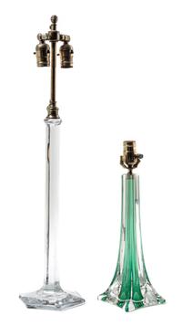 Two Glass Based Table Lamps Height of tallest 28 1/2 inches. — 20TH CENTURY