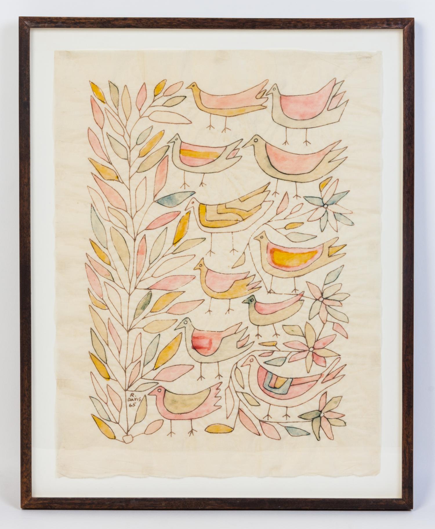 Richard Davis, (American, 1931-2001), Birds and Leaves, 1965