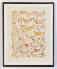Richard Davis, (American, 1931-2001), Birds and Leaves, 1965