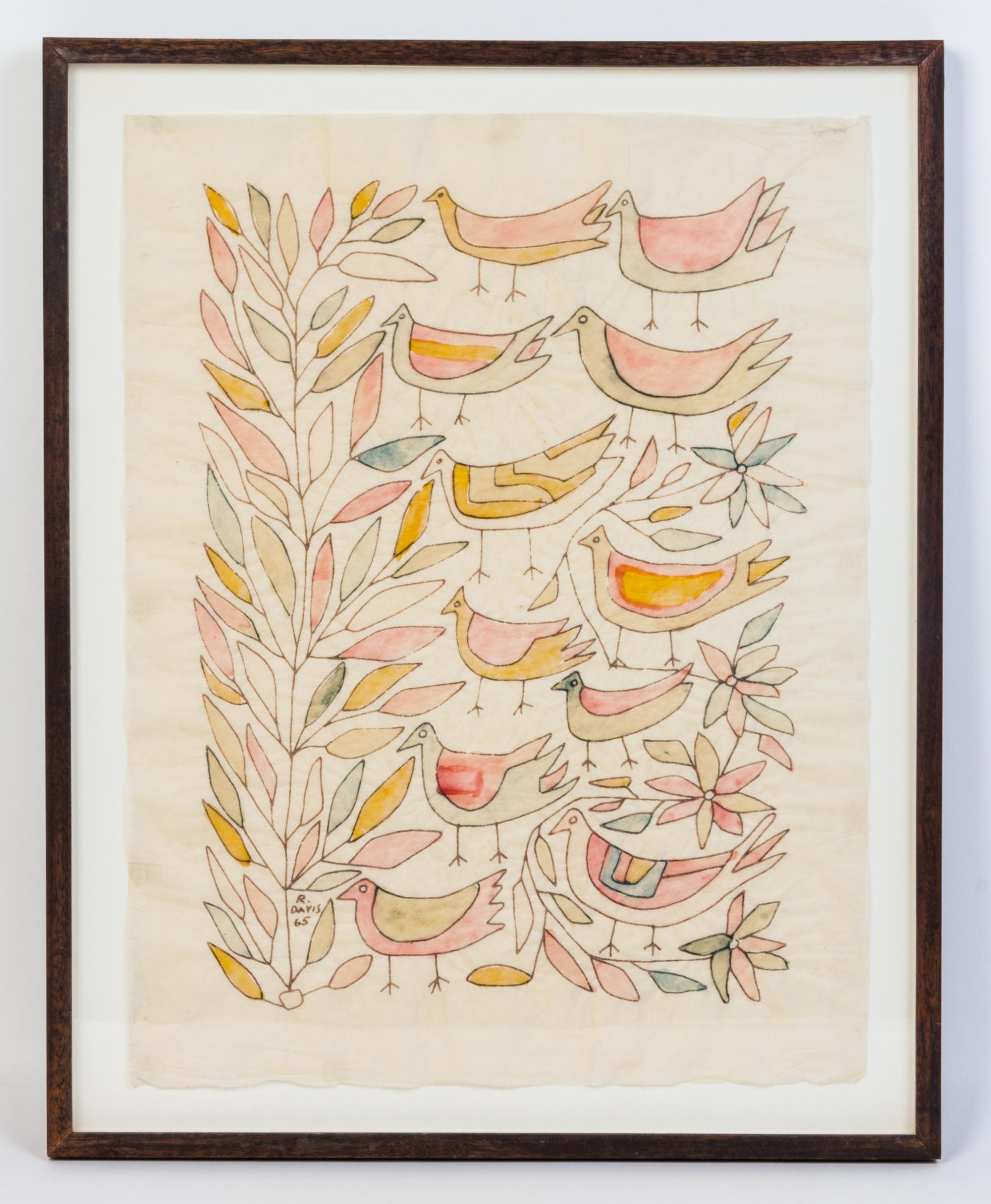 Richard Davis, (American, 1931-2001), Birds and Leaves, 1965