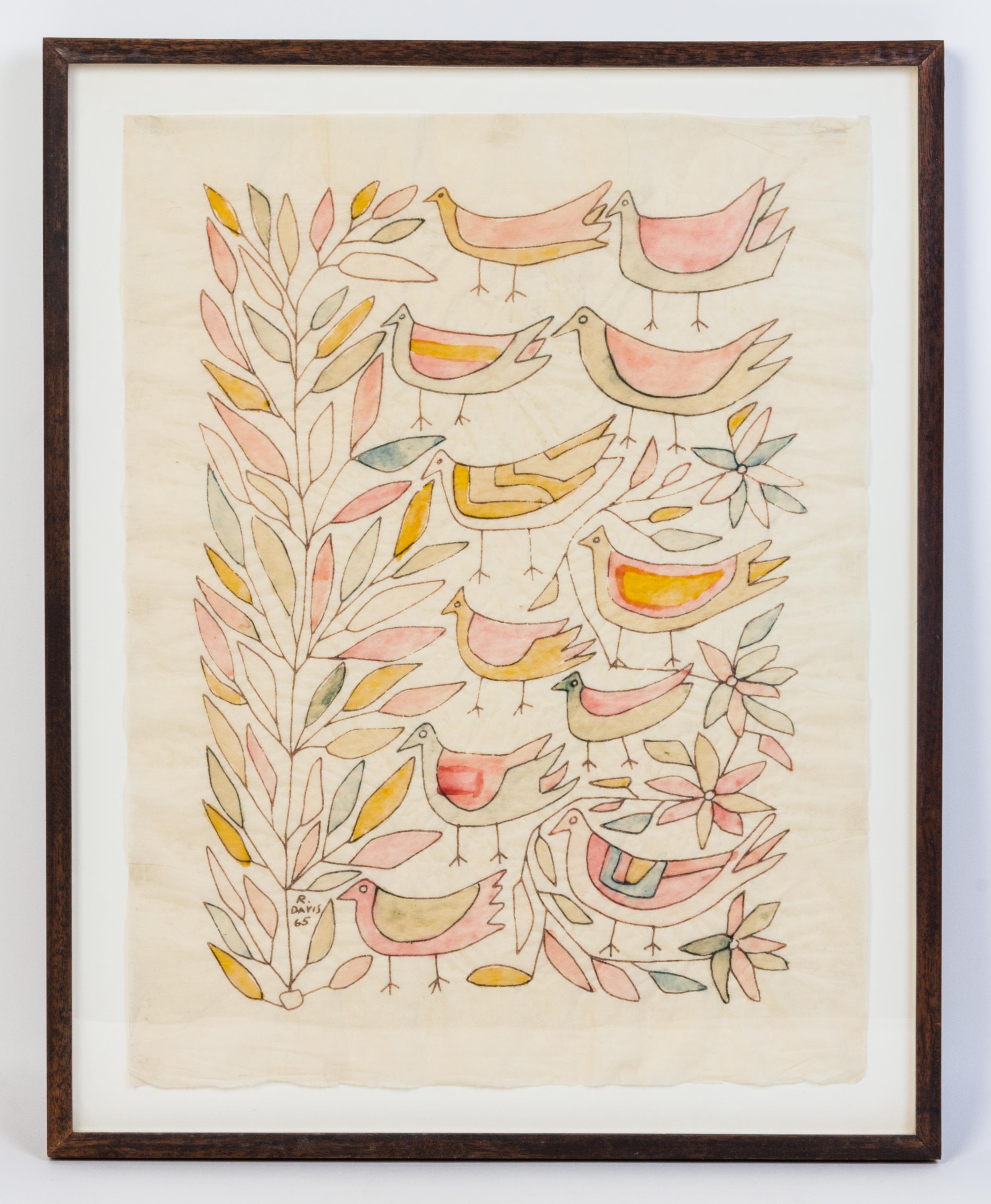 Richard Davis, (American, 1931-2001), Birds and Leaves, 1965