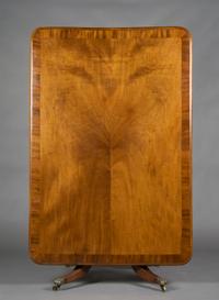 An English Mahogany Pedestal Table, Height 28 x width 60 1/2 x depth 41 1/4 inches.