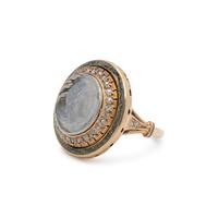 ANTIQUE, MOONSTONE CAMEO AND DIAMOND RING