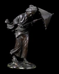 A Japanese Bronze Okimono of A Lady