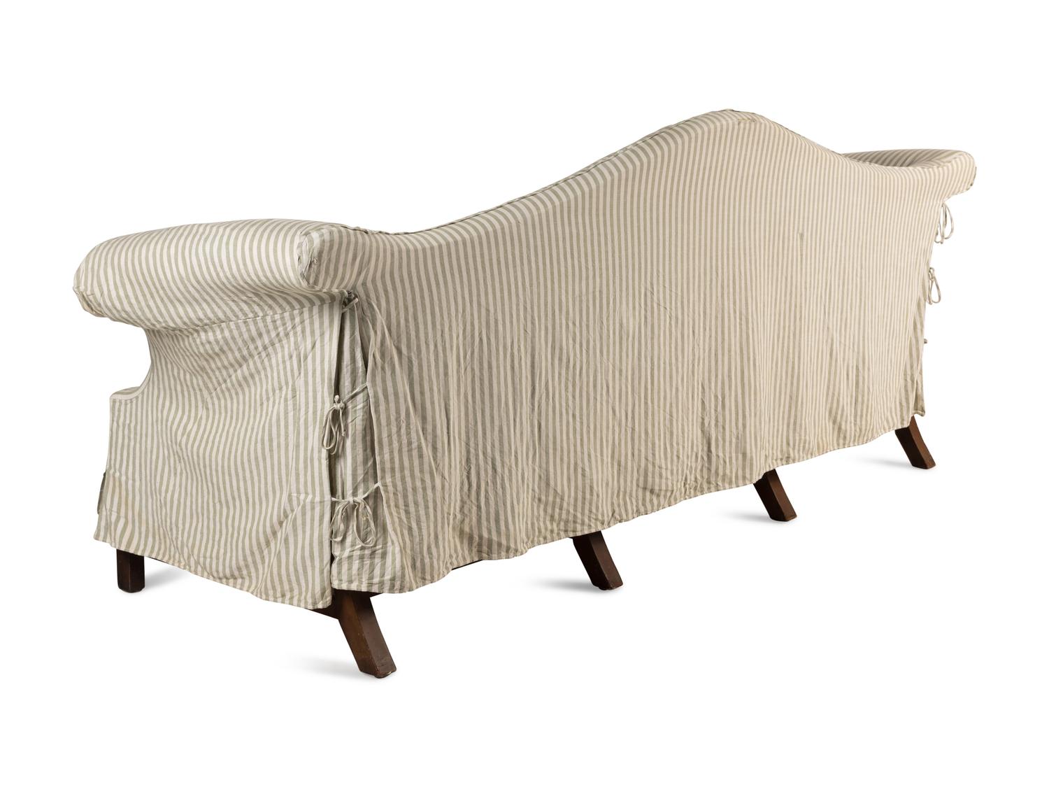 A George III Style Velvet Upholstered Camel Back Sofa