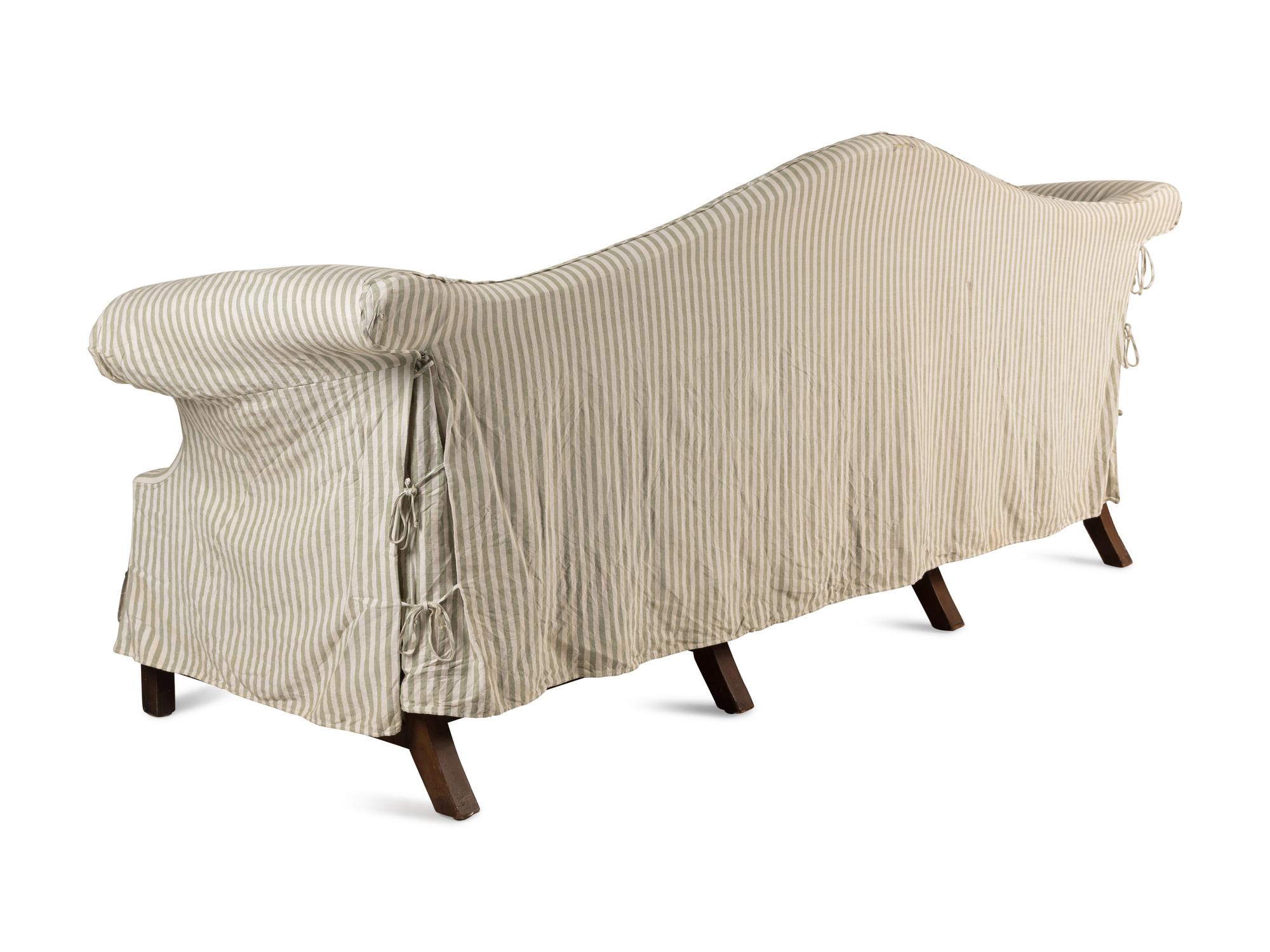 A George III Style Velvet Upholstered Camel Back Sofa