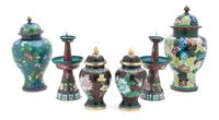 A Collection of Cloisonne Articles Height of tallest 10 inches.