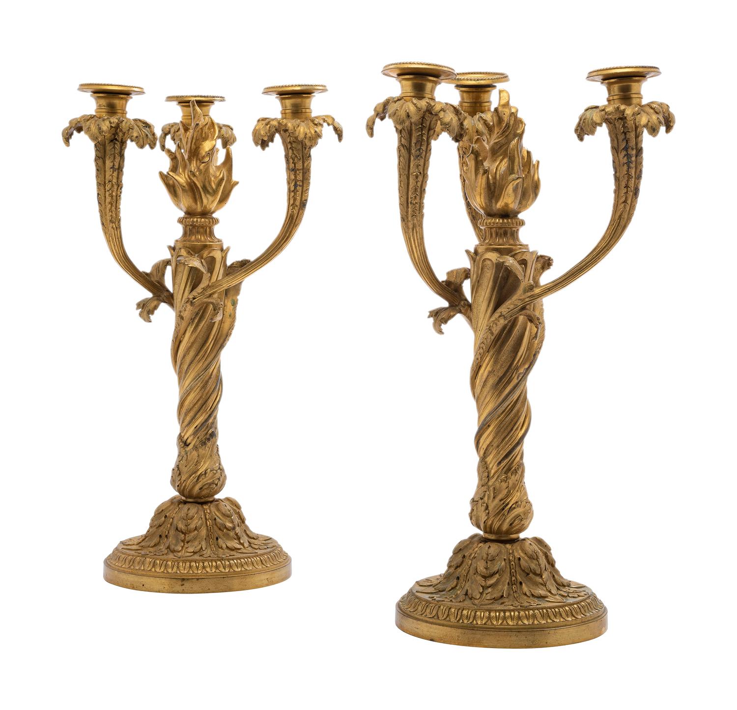 A Pair of French Gilt Bronze Candelabra