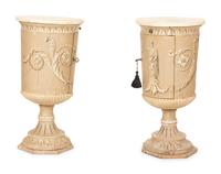 A Pair of Italian Neoclassical Painted Pedestal Cabinets with Faux Marble Painted Tops