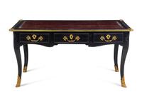 A Louis XV Gilt Bronze Mounted Brass Inlaid Ebonized Bureau Plat