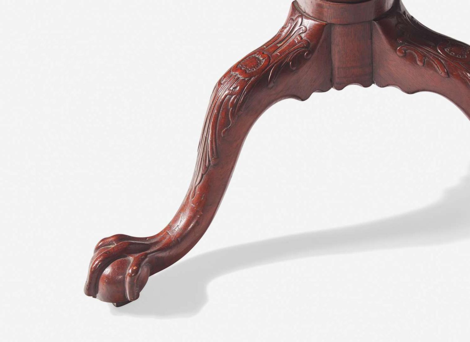 A Chippendale carved mahogany tilt-top tea table, carving possibly by the "de Young High Chest carver," Philadelphia, PA, circa 1770