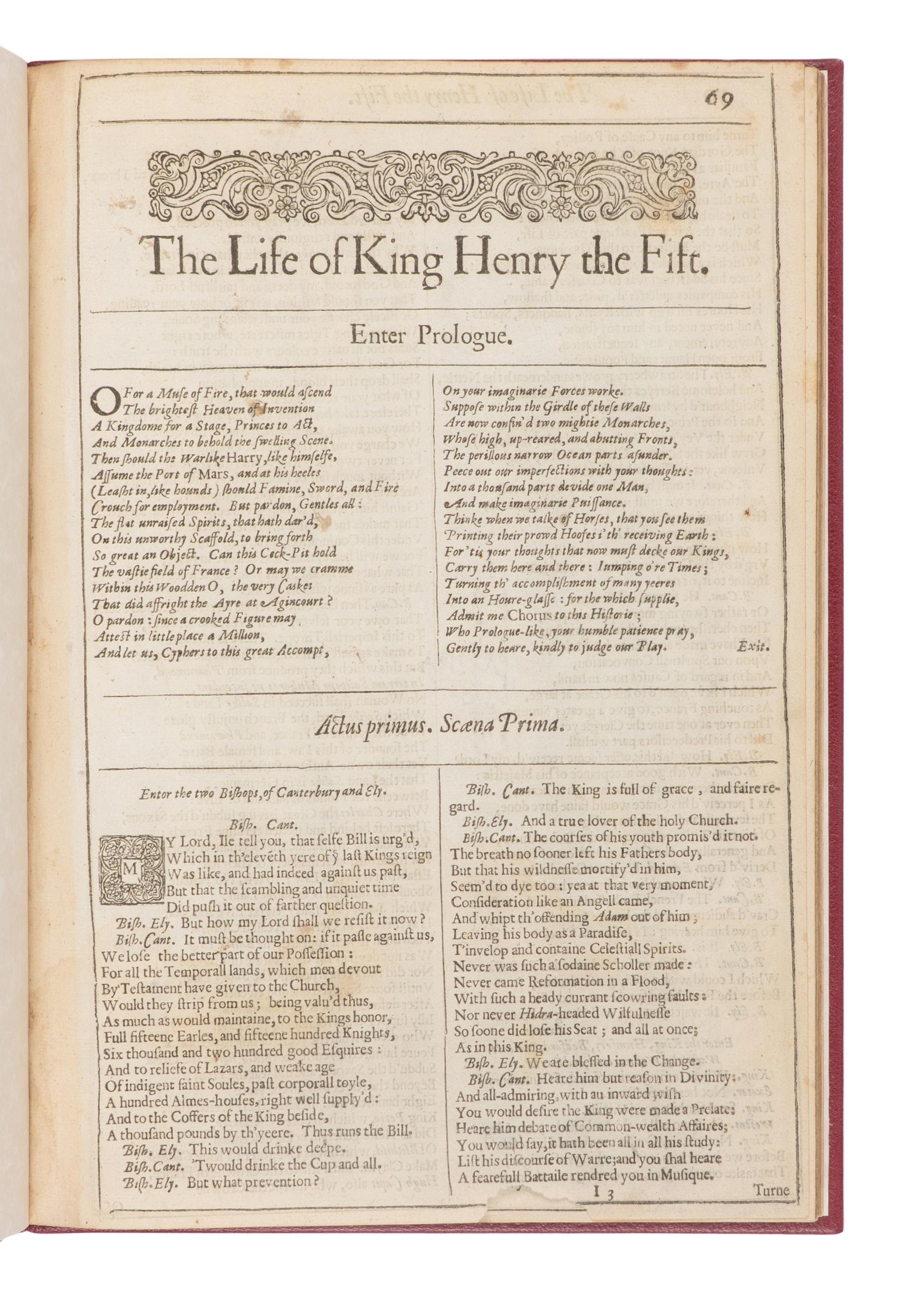 SHAKESPEARE, William (1564-1616). The Life of King Henry the Fifth . -- The first Part of King Henry the Sixt . -- The second Part of King Henry the Sixt . -- The third Part of King Henry the Sixt . [Extracted from: THE SECOND FOLIO ]. [London: printed by Thomas Cotes, 1632].