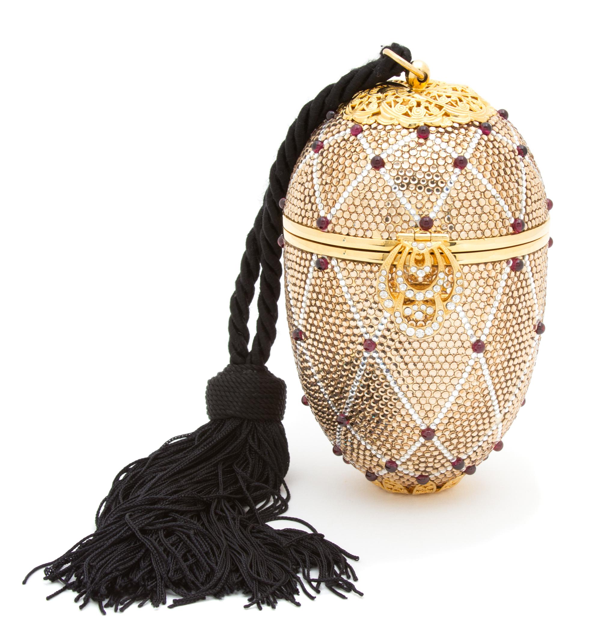 A Kathrine Baumann Egg Shaped Minaudiere, Height 5 1/2", handle drop 6".