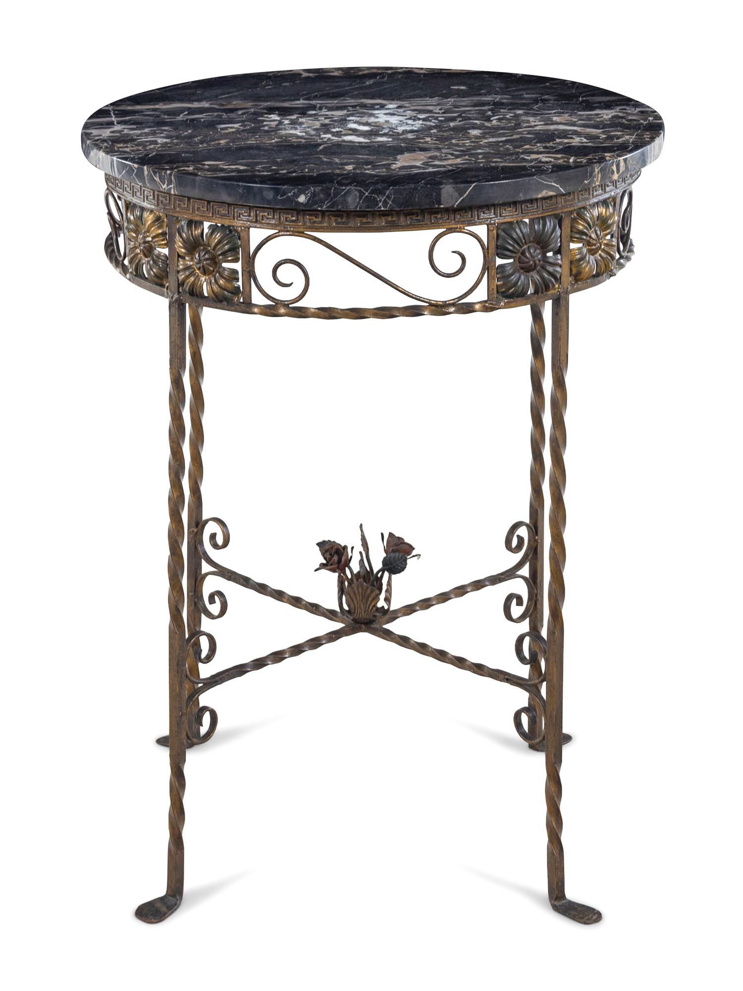 An Iron and Marble-Top Side Table in the Manner of Oscar Bach