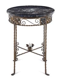 An Iron and Marble-Top Side Table in the Manner of Oscar Bach