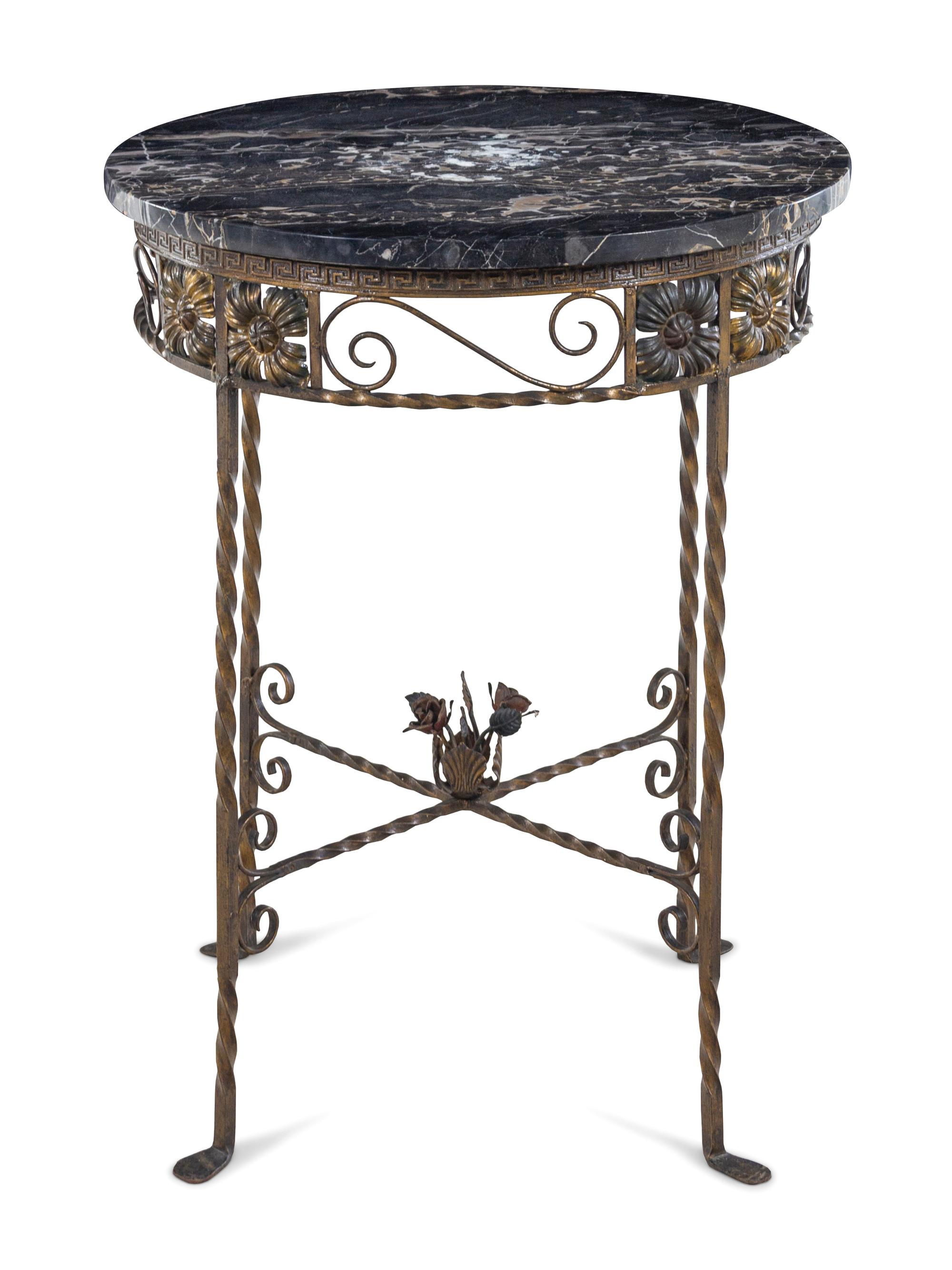 An Iron and Marble-Top Side Table in the Manner of Oscar Bach