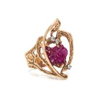 YELLOW GOLD, ROUGH CRYSTAL AND DIAMOND RING
