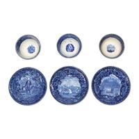 Three Staffordshire Historical Blue Tea Bowls and Saucers