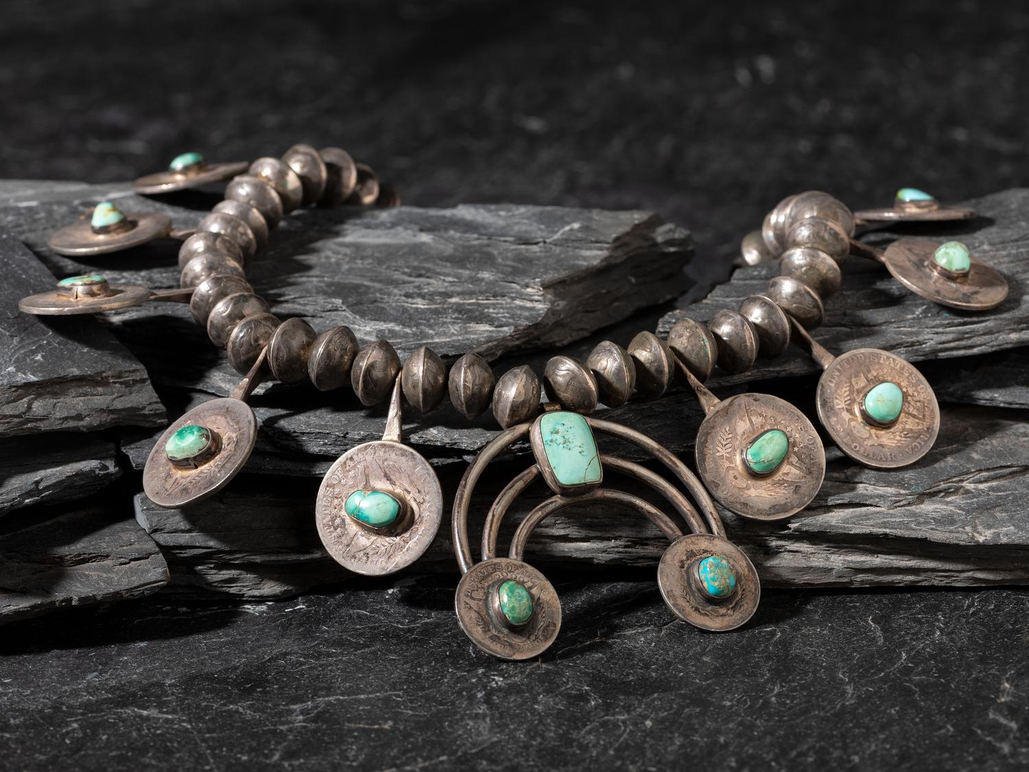 Navajo Coin and Turquoise Necklace