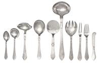 A Danish Flatware Service, Georg Jensen Silversmithy, Copenhagen, Continental pattern, comprising: 12 dinner forks 12 salad forks 12 de