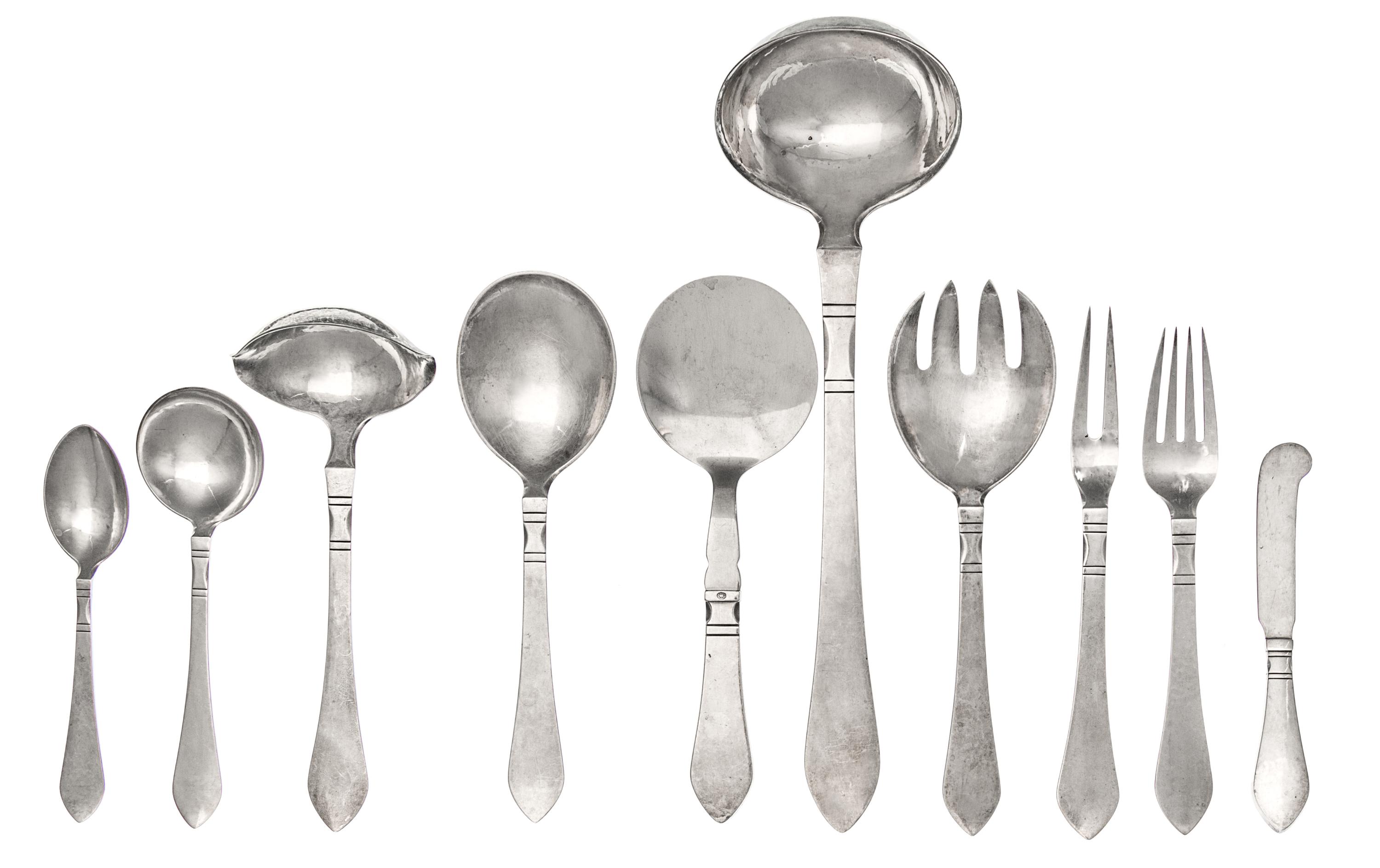 A Danish Flatware Service, Georg Jensen Silversmithy, Copenhagen, Continental pattern, comprising: 12 dinner forks 12 salad forks 12 de