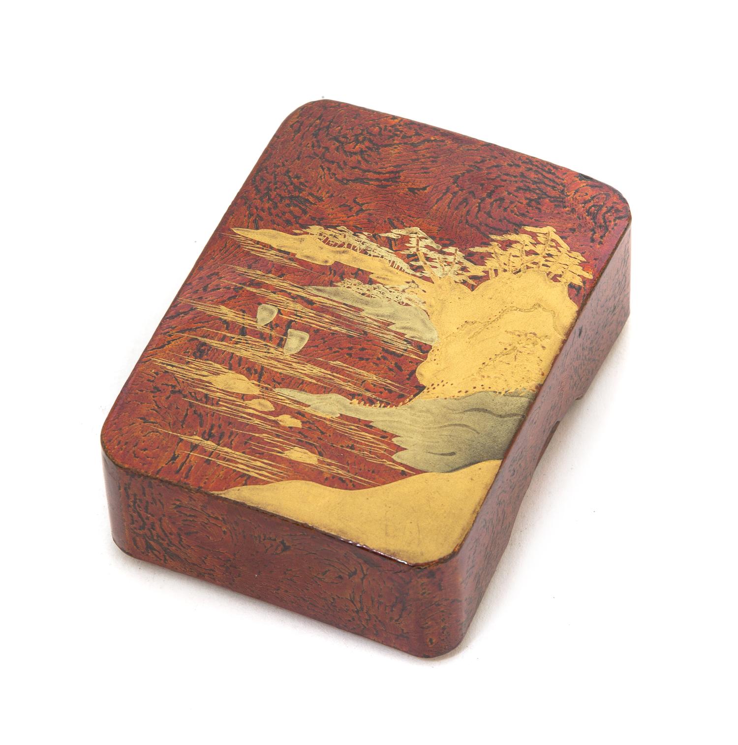 A Small Lacquer Box and Cover Length 3 1/2 inches.