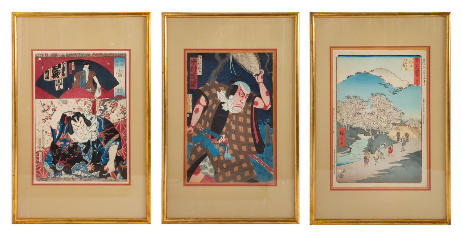 Three Japanese Woodblock Prints Each: 13 1/4 x 9 inches. — 19TH CENTURY
