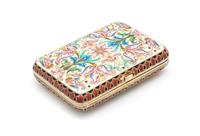 A Russian Enameled Silver Cigarette Case, Assay of Ivan Lebedkin, Moscow, Late 19th/Early 20th Century, the case with polychrome floral