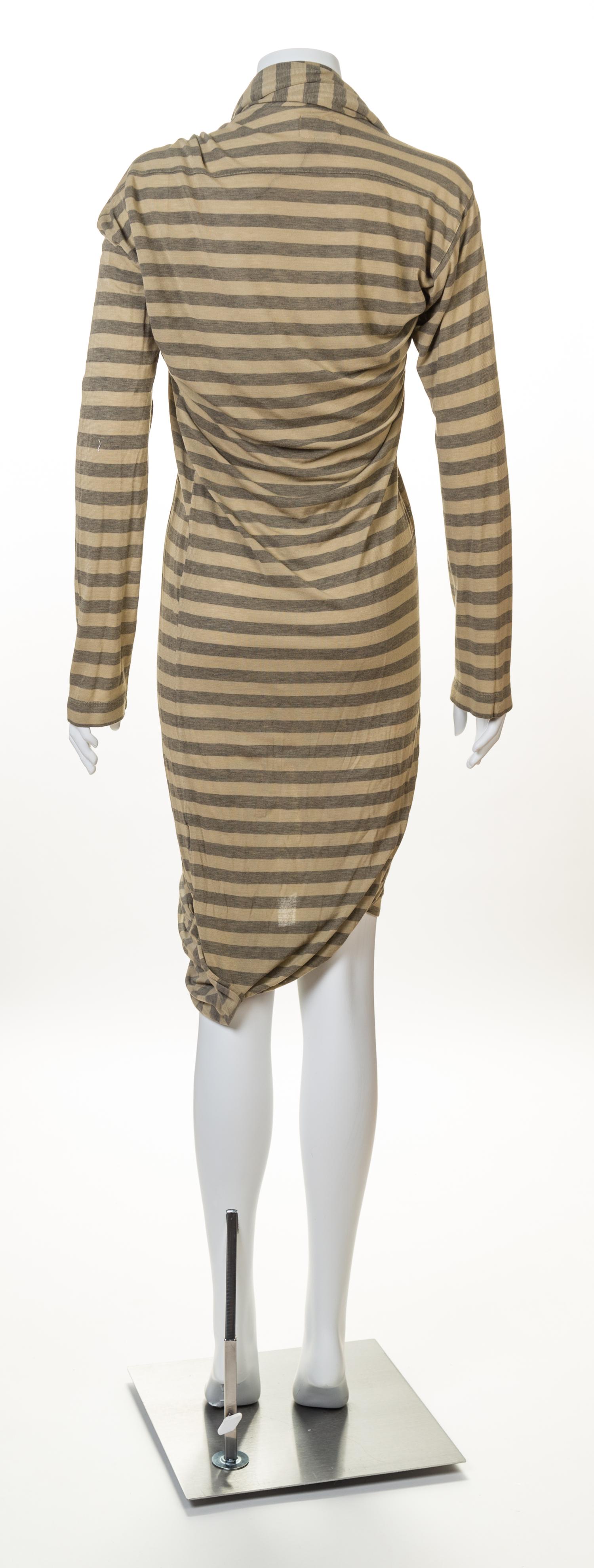 A Vivienne Westwood Khaki Striped Toga Dress, Size Medium.