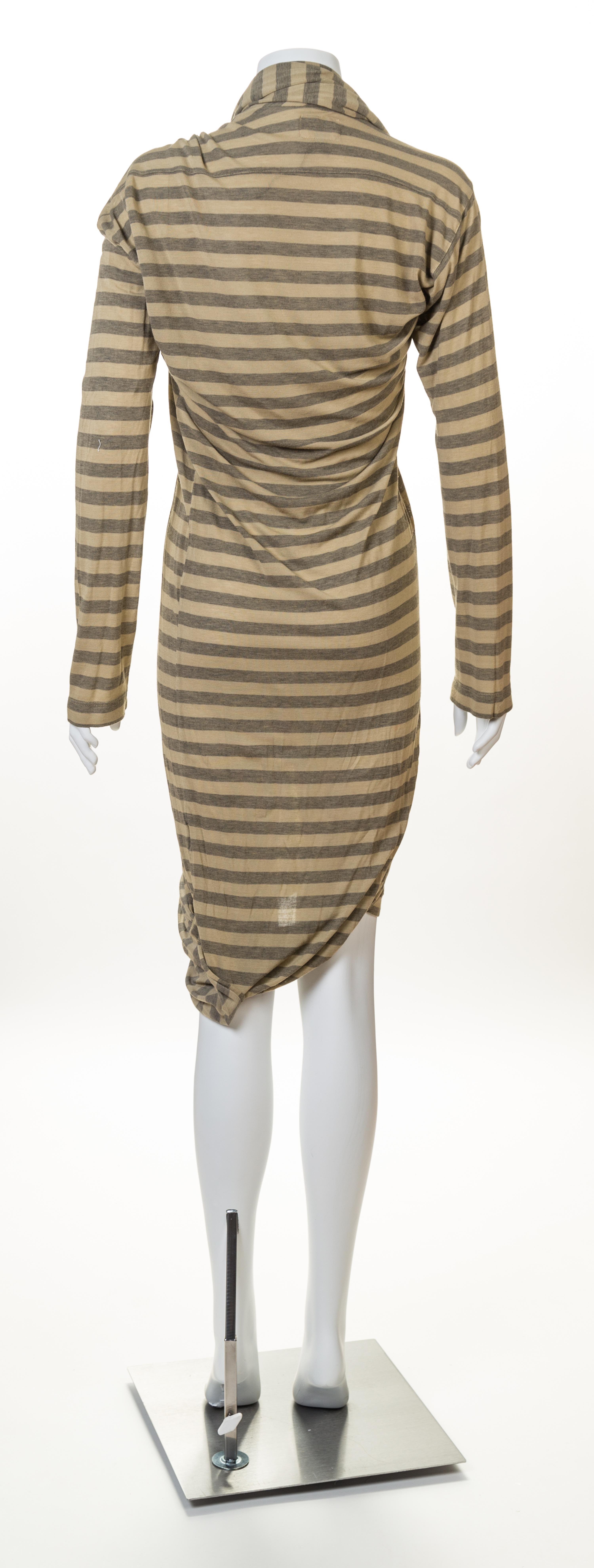A Vivienne Westwood Khaki Striped Toga Dress, Size Medium.