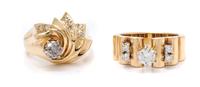 A Collection of 14 Karat Yellow Gold, Diamond Rings, 11.50 dwts.