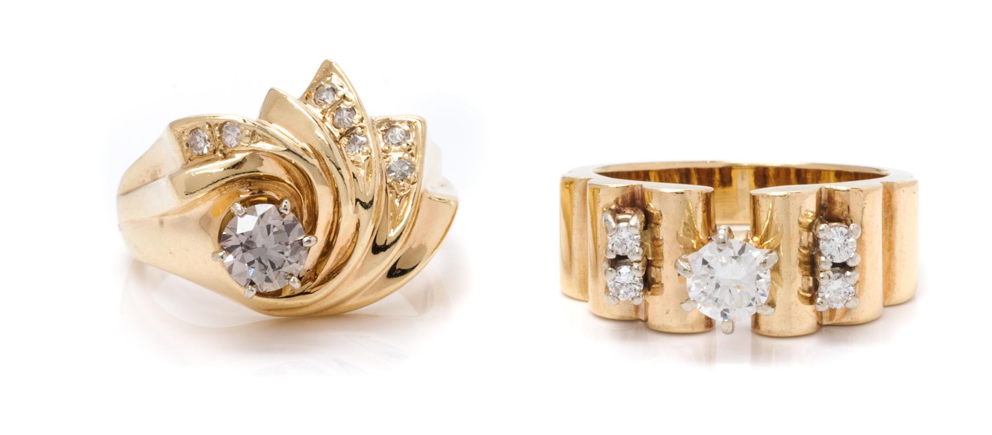 A Collection of 14 Karat Yellow Gold, Diamond Rings, 11.50 dwts.