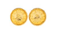 A Pair of Chanel Goldtone Coin Earclips, 1.25" diameter.