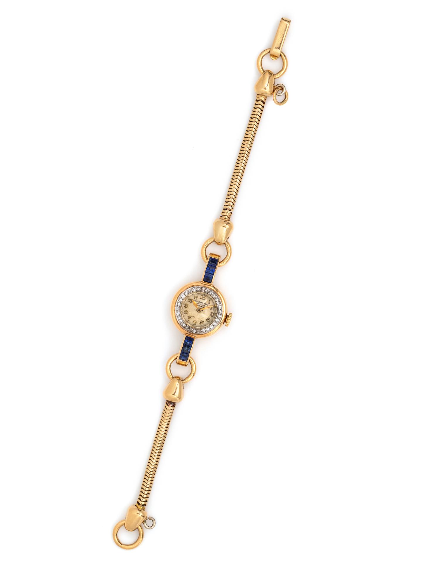 HENRY BLANK & CO., RETRO, YELLOW GOLD, DIAMOND AND SAPPHIRE WRISTWATCH