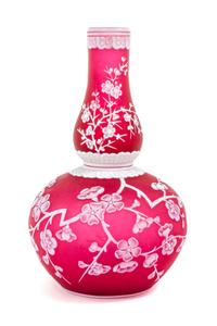 English, LATE 19TH CENTURY, a cameo glass vase, of double gourd form with prunus decoration, unmarked