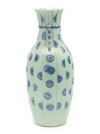A Chinese Celadon Ground Underglaze Blue Vase