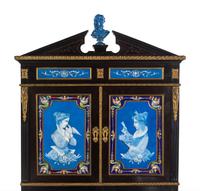 A Napoleon III Ebonized and Glazed Pottery Plaque-Mounted Secrétaire