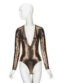GUCCI, GOLD SEQUIN STRETCH BODYSUIT