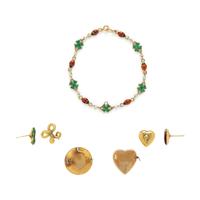 ANTIQUE, COLLECTION OF ENAMEL, SEED PEARL, DIAMOND, AND YELLOW GOLD JEWELRY