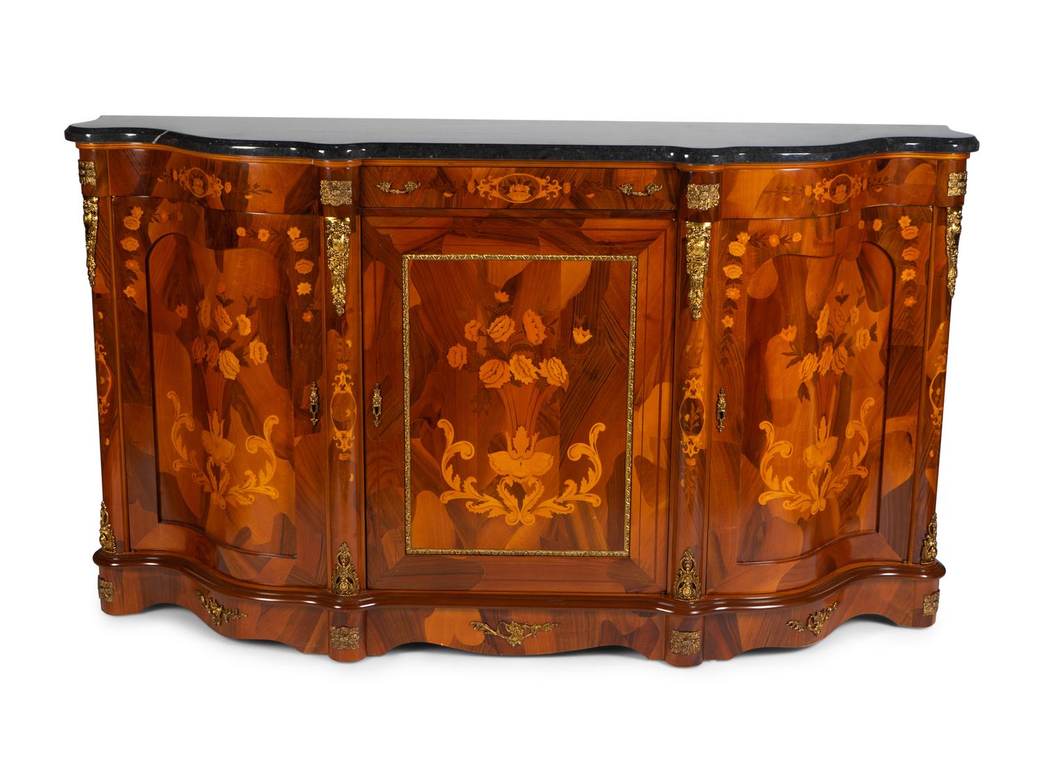 A Louis XV Style Gilt-Metal-Mounted Marquetry Credenza — 20TH CENTURY