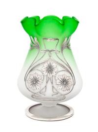 An Art Nouveau Silver Overlay Frosted Glass Vase Height 6 5/8 inches.