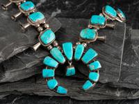 Navajo Silver and Turquoise Squash Blossom Necklace