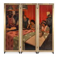 Joseph Lorusso (American, b. 1966) — Getting Fitted (Three-Panel Screen)