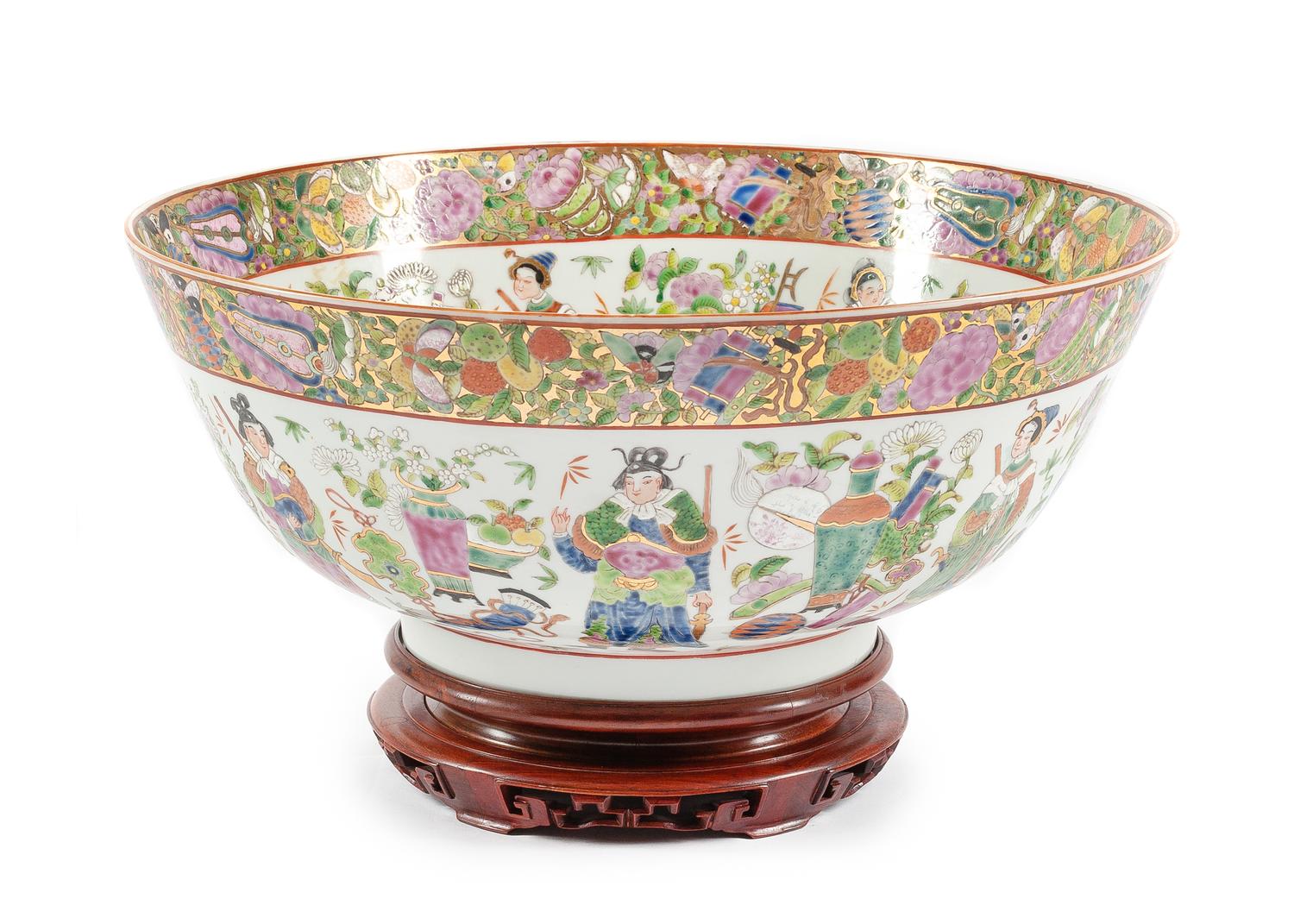 A Rose Canton Porcelain Bowl Diameter 16 1/2 inches.