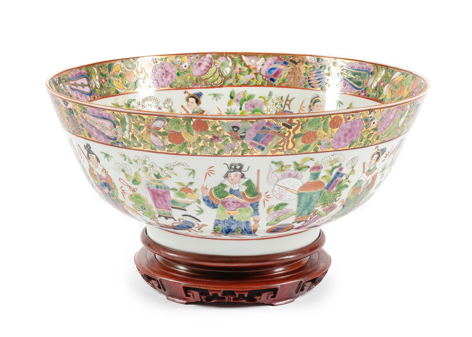 A Rose Canton Porcelain Bowl Diameter 16 1/2 inches.