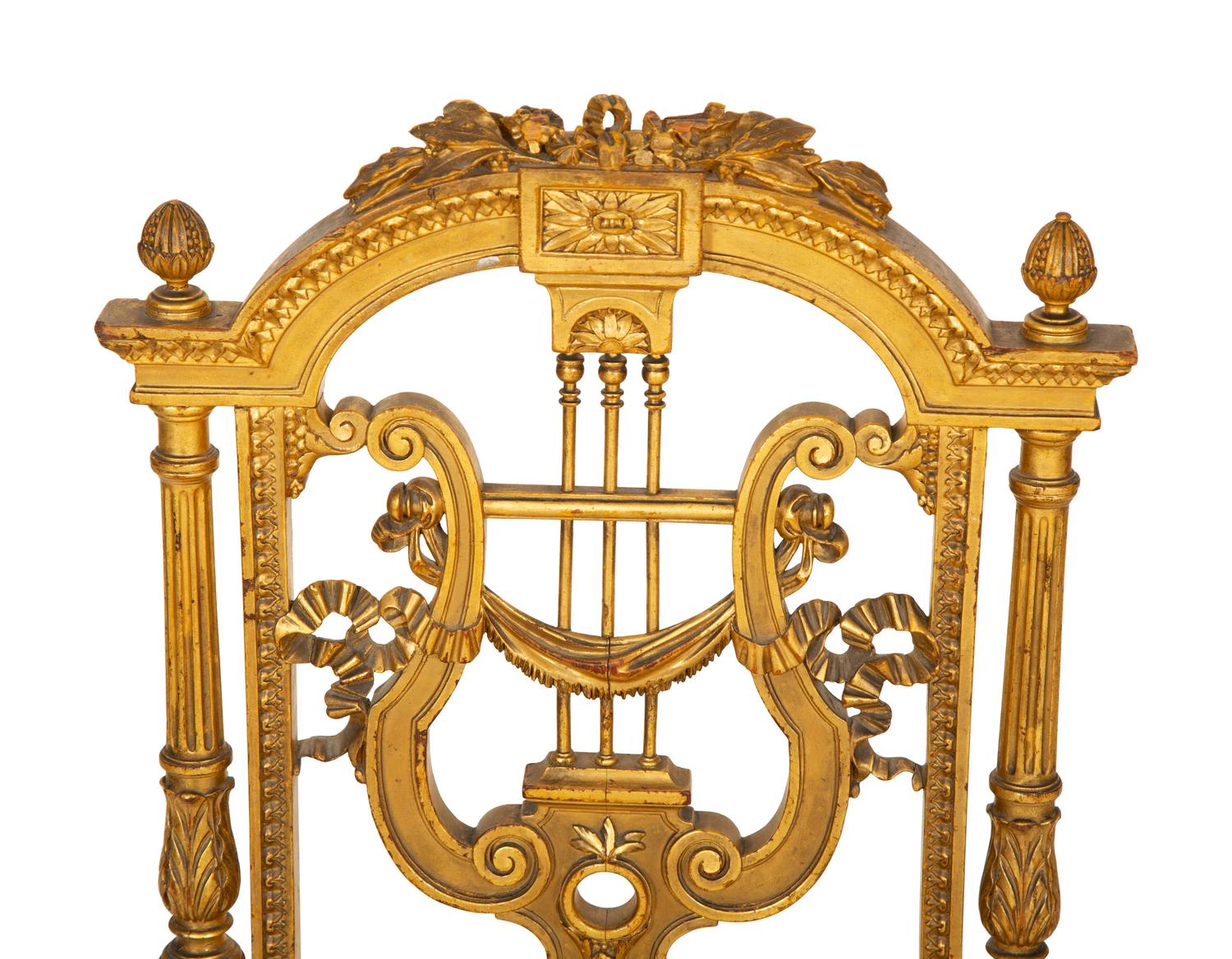 A Diminutive Louis XVI Style Giltwood Lyre-Back Chair