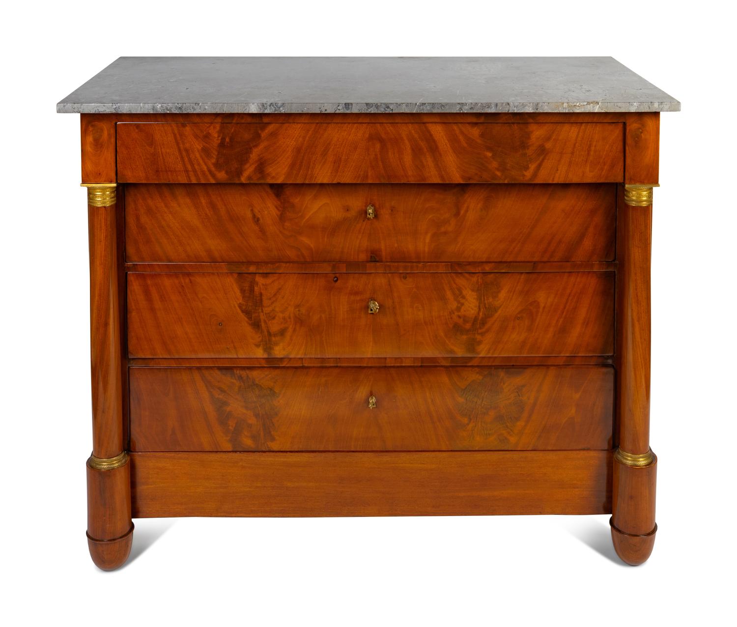 A Louis Philippe Style Gilt Bronze Mounted Mahogany Marble-Top Chest of Drawers