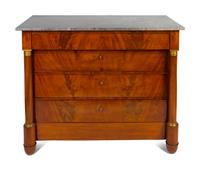 A Louis Philippe Style Gilt Bronze Mounted Mahogany Marble-Top Chest of Drawers