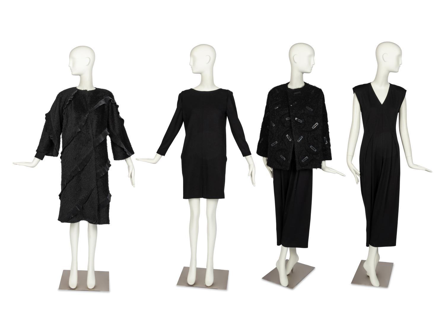 Four Geoffrey Beene Items: Two Coats, One Dress & One Jumpsuit, 1990s