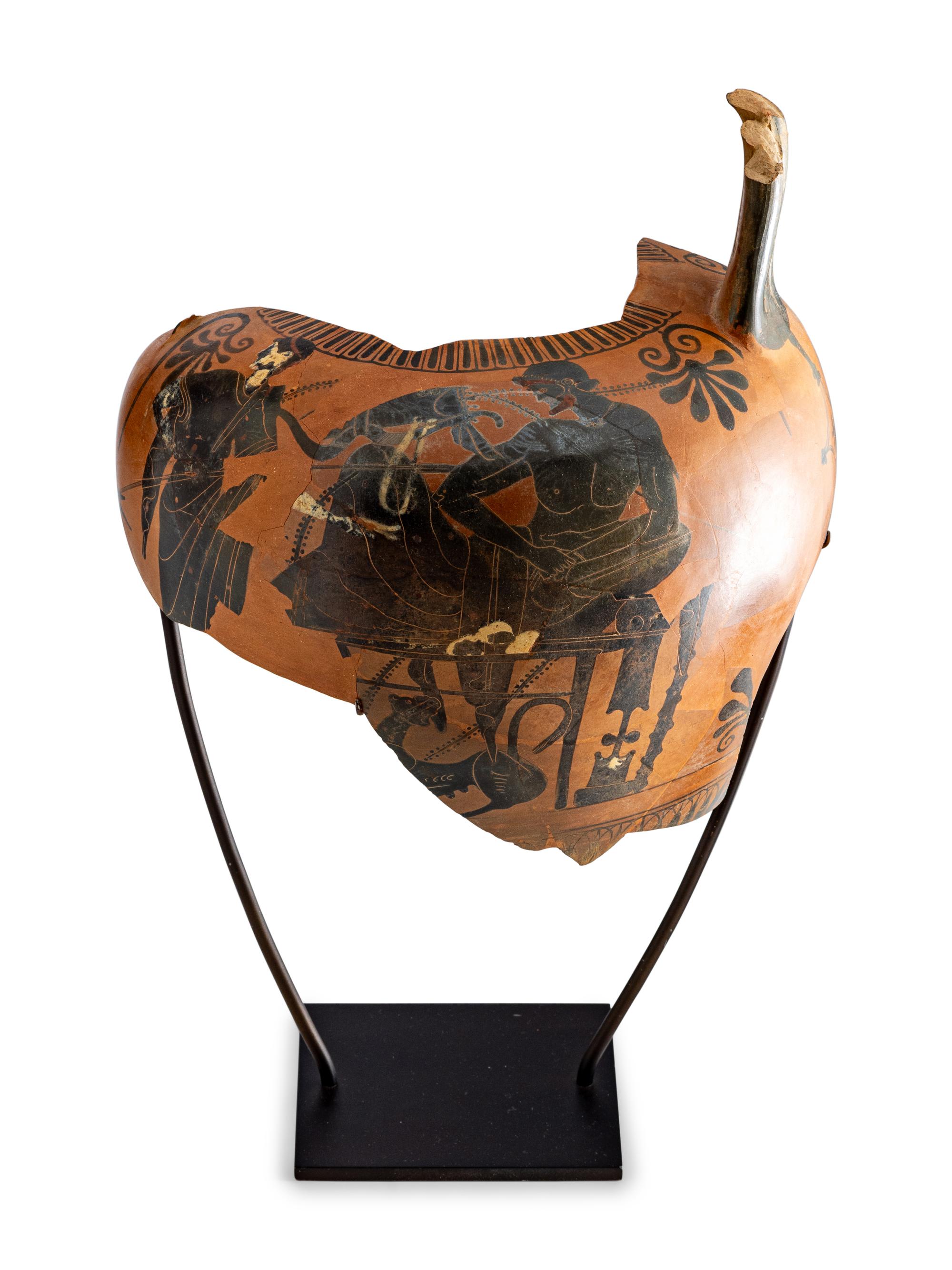An Attic Terracotta Amphora Fragment depicting Herakles' Banquet